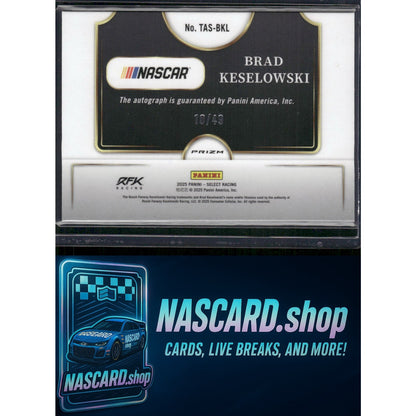 2025 Select Brad Keselowski Trackside Action Signatures Purple Prizms #/49 - NASCARD.shop