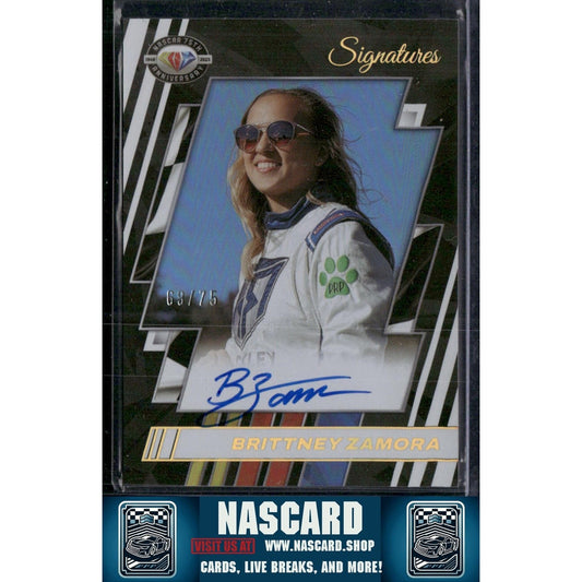 2023 Panini Prime Brittney Zamora NASCAR 75th Anniversary Signatures Holo #/75