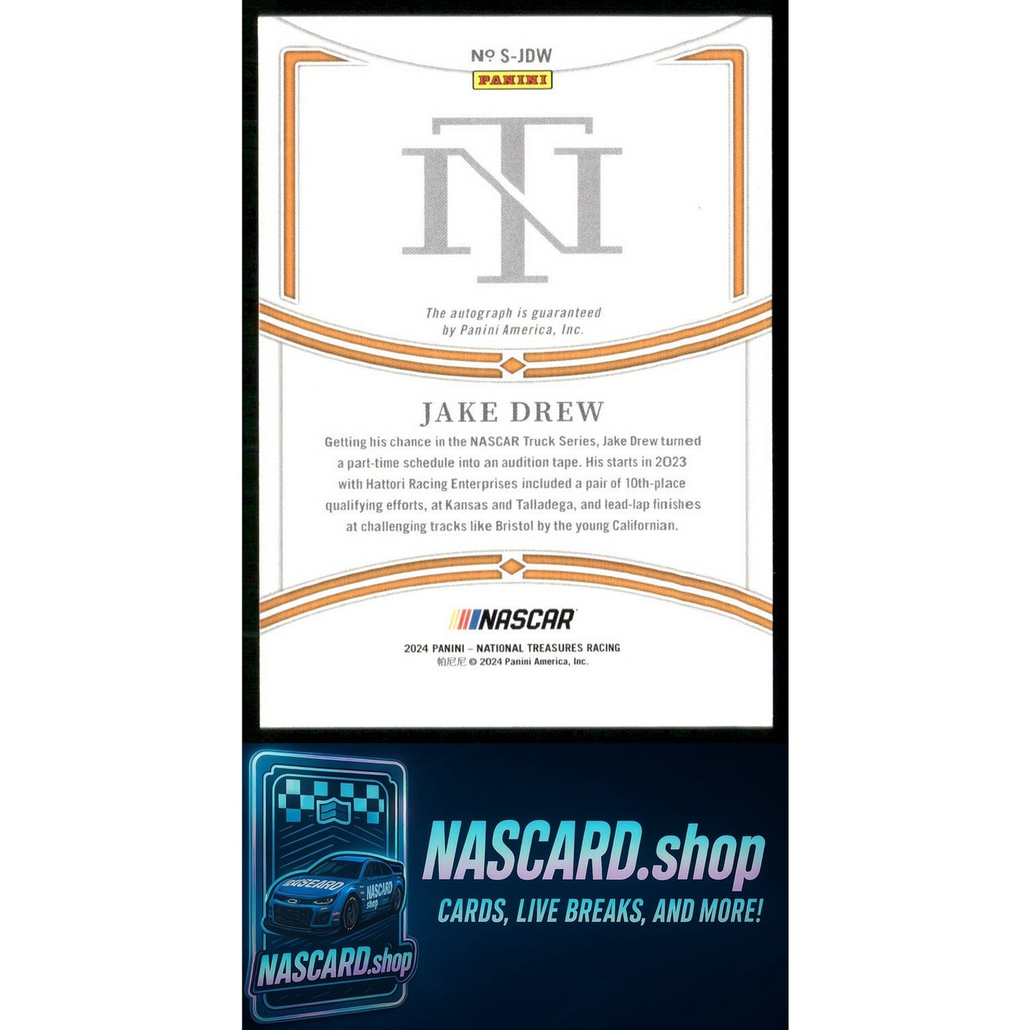 2024 Panini National Treasures #S-JDW Jake Drew Signatures #/99 - NASCARD.shop
