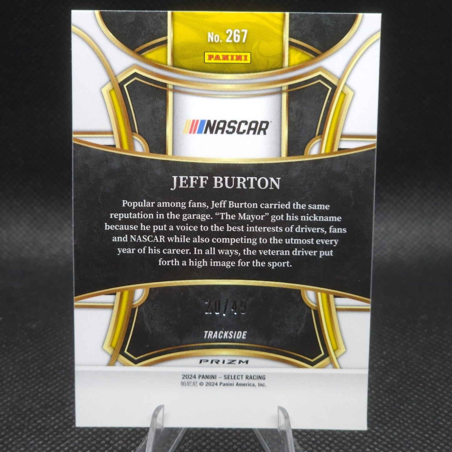 2024 Panini Select Racing Grandstand Black and Blue Prizm #267 Jeff Burton 20/49