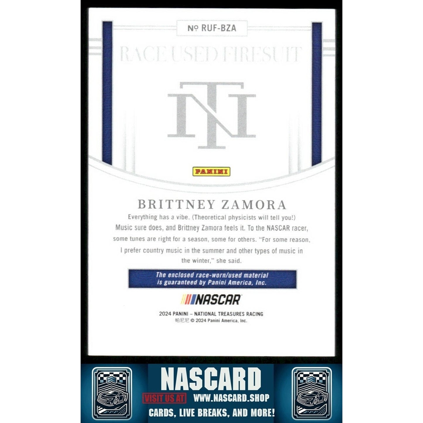 2024 National Treasures Race Used Firesuit Blue Brittney Zamora /75