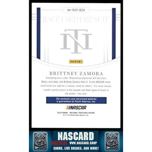 2024 National Treasures Race Used Firesuit Blue Brittney Zamora /75