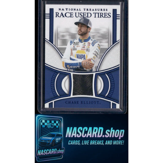 2024 Panini National Treasures #RUT-CET Chase Elliott Race Used Tires Blue #/75 - NASCARD.shop