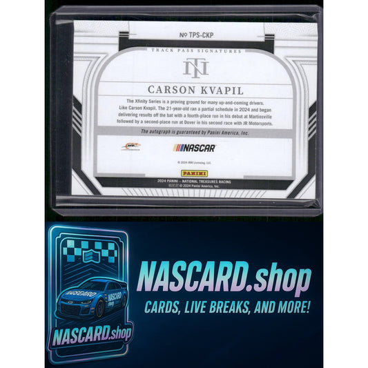 2024 National Treasures Carson Kvapil Track Pass Signatures Holo Silver #/25 RC