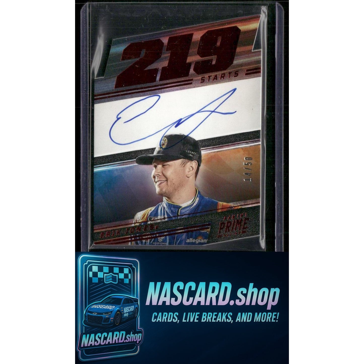 2023 Panini Prime #PNS-EJO Erik Jones Die Cut Prime Number Signatures Red #/50 - NASCARD.shop