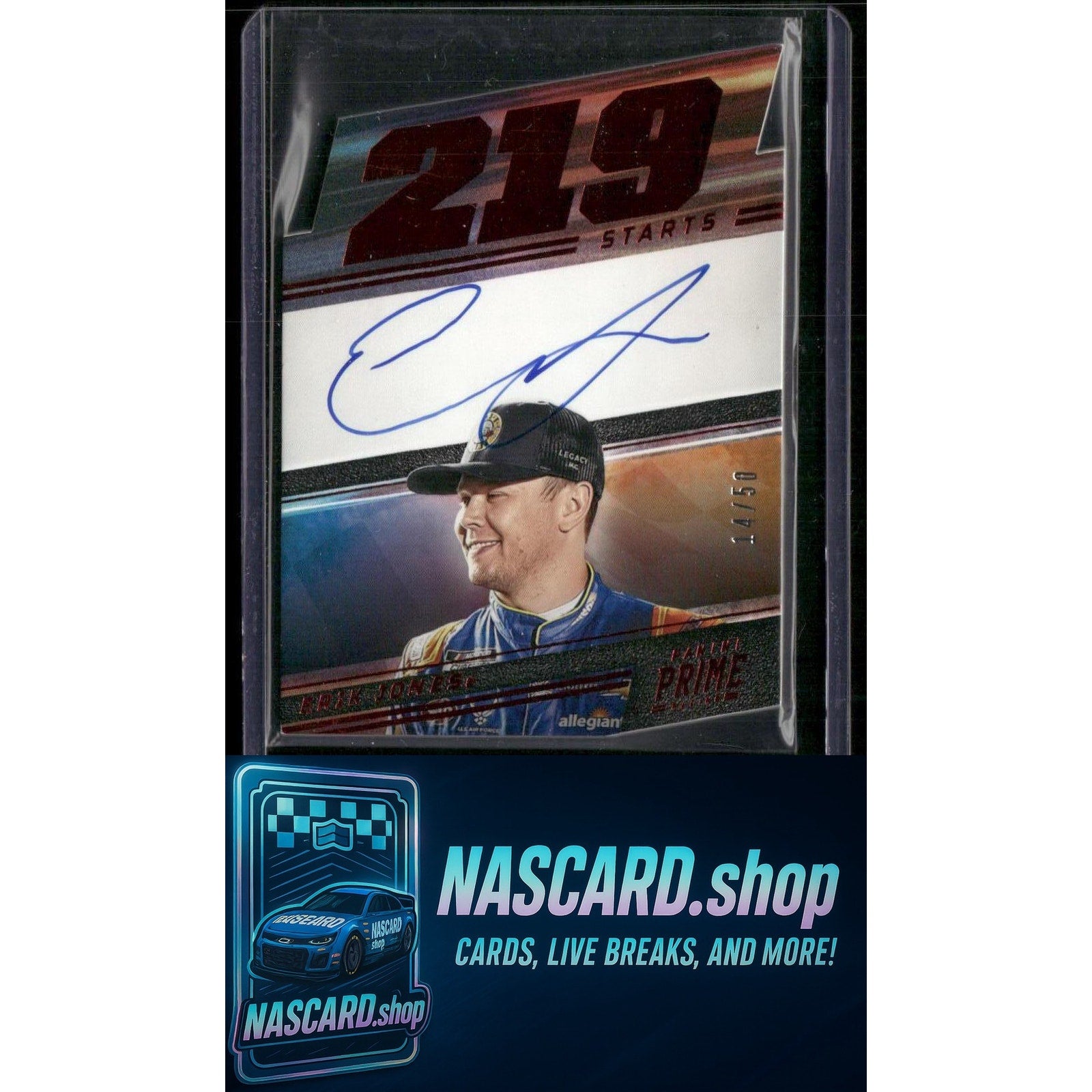 2023 Panini Prime #PNS-EJO Erik Jones Die Cut Prime Number Signatures Red #/50 - NASCARD.shop