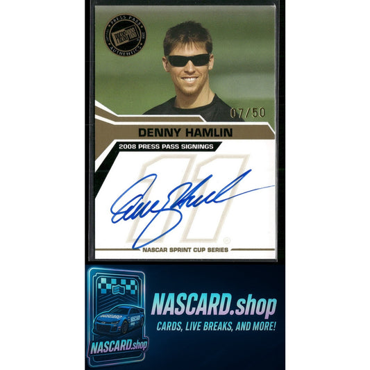 2008 Press Pass Denny Hamlin Signings Gold #/50 - NASCARD.shop