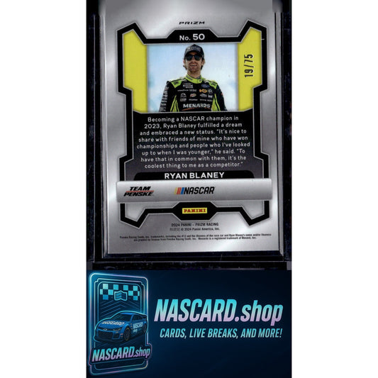 2024 Panini Prizm #50 Ryan Blaney Checkered Flag #/75 - NASCARD.shop