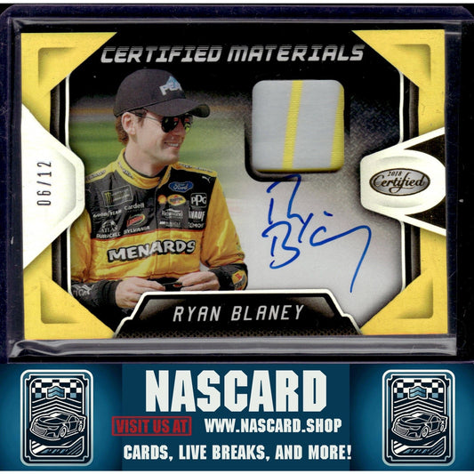 2018 Panini Certified Ryan Blaney Certified Materials Signatures Gold #/12 - NASCARD.shop