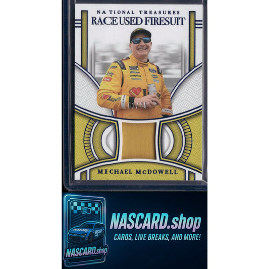 2024 Panini National Treasures Michael McDowell Race Used Firesuit Blue #/75