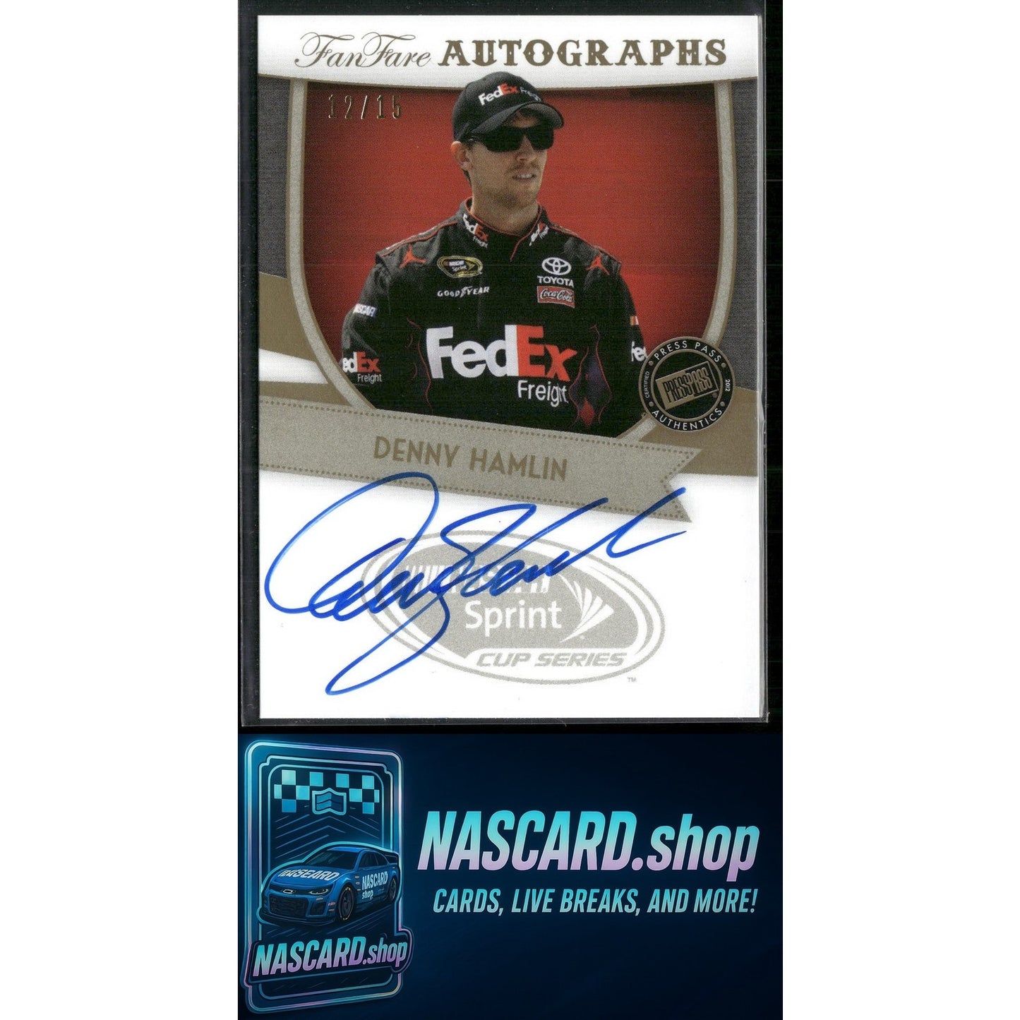 2012 Press Pass Fanfare #FF-DH Denny Hamlin Autographs Gold #/15 - NASCARD.shop