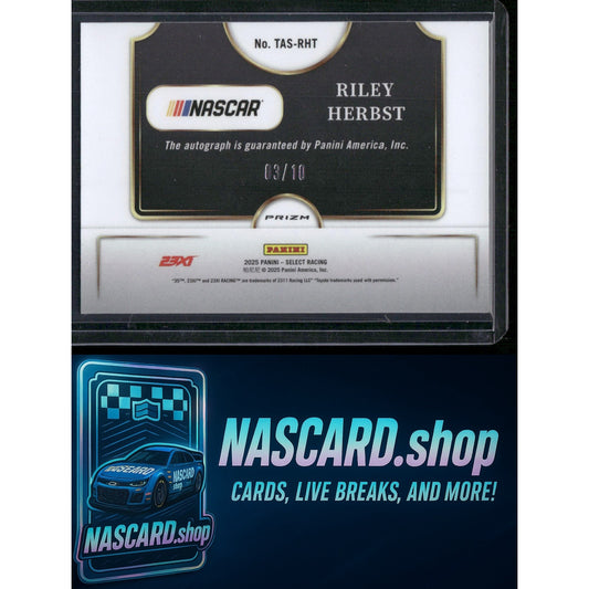 2025 Panini Select Riley Herbst Trackside Action Signatures Gold Prizms #/10