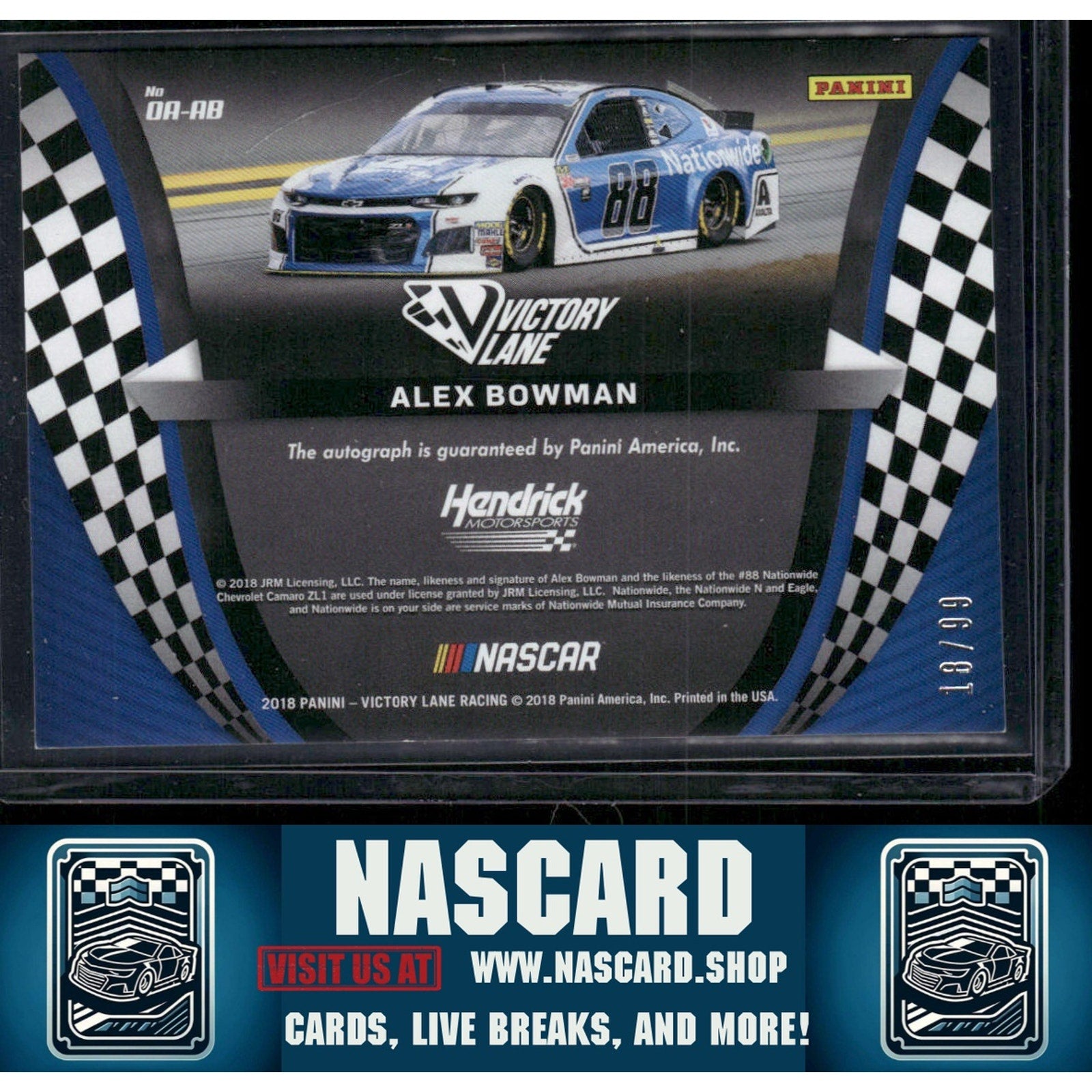 2018 Panini Victory Lane #OA-AB Alex Bowman Octane Autographs Gold #/99 - NASCARD.shop