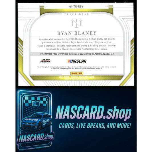 2024 Panini National Treasures #TG-RBY Ryan Blaney Track Gear #/99