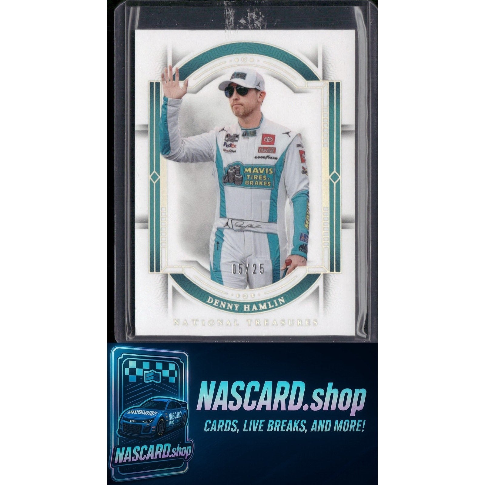 2024 Panini National Treasures #1 Denny Hamlin Holo Silver #/25 - NASCARD.shop