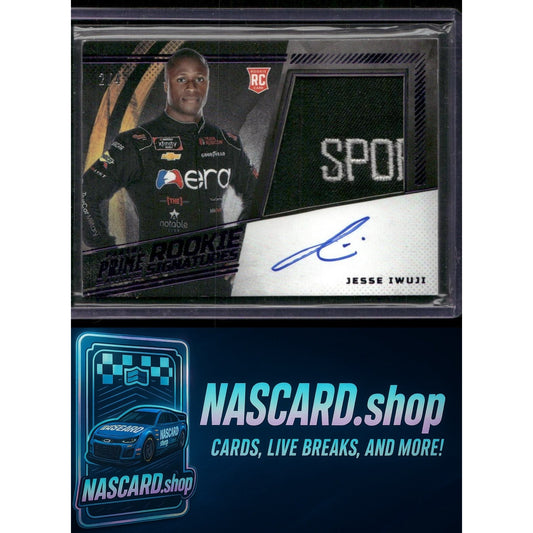 2023 Panini Prime #PRS-JI Jesse Iwuji Prime Rookie Signatures Purple #/4 - NASCARD.shop