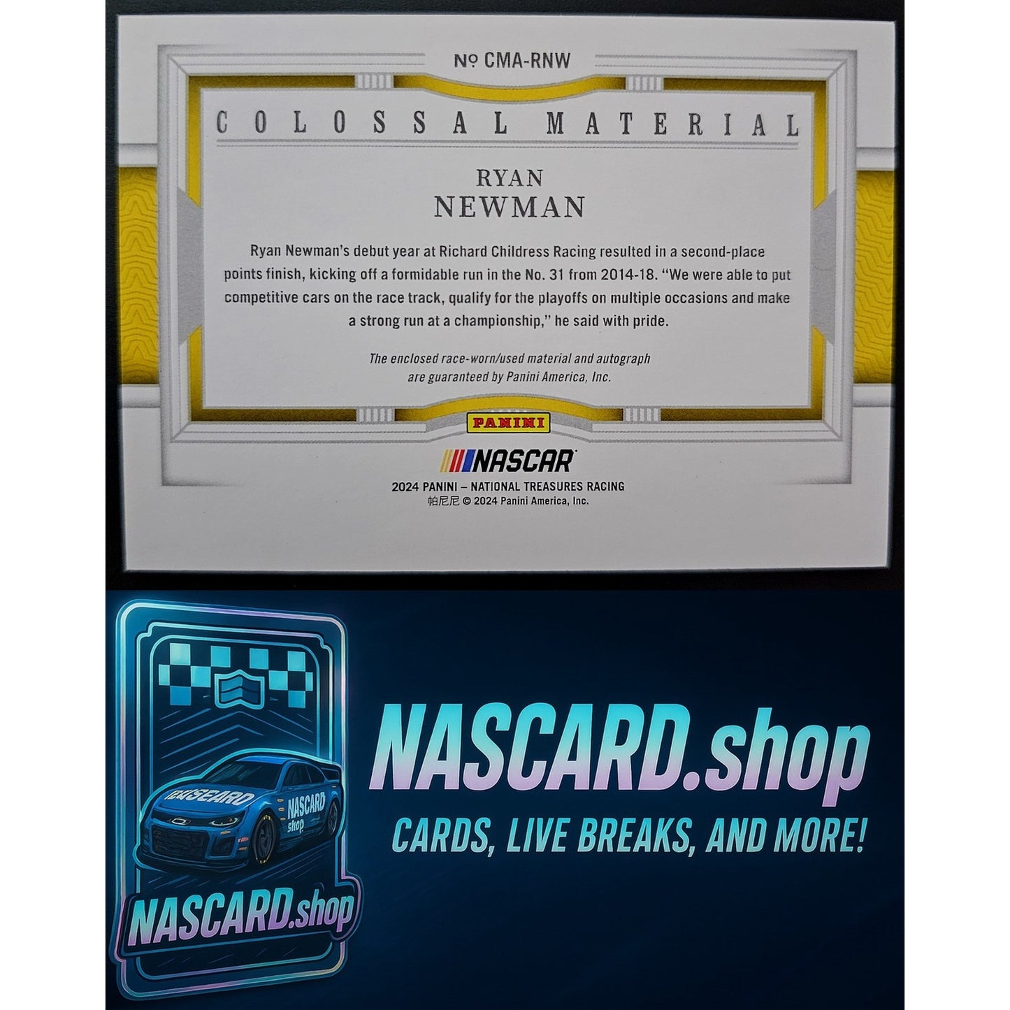 2024 Panini National Treasures Ryan Newman Colossal Material Auto Platinum #1/1
