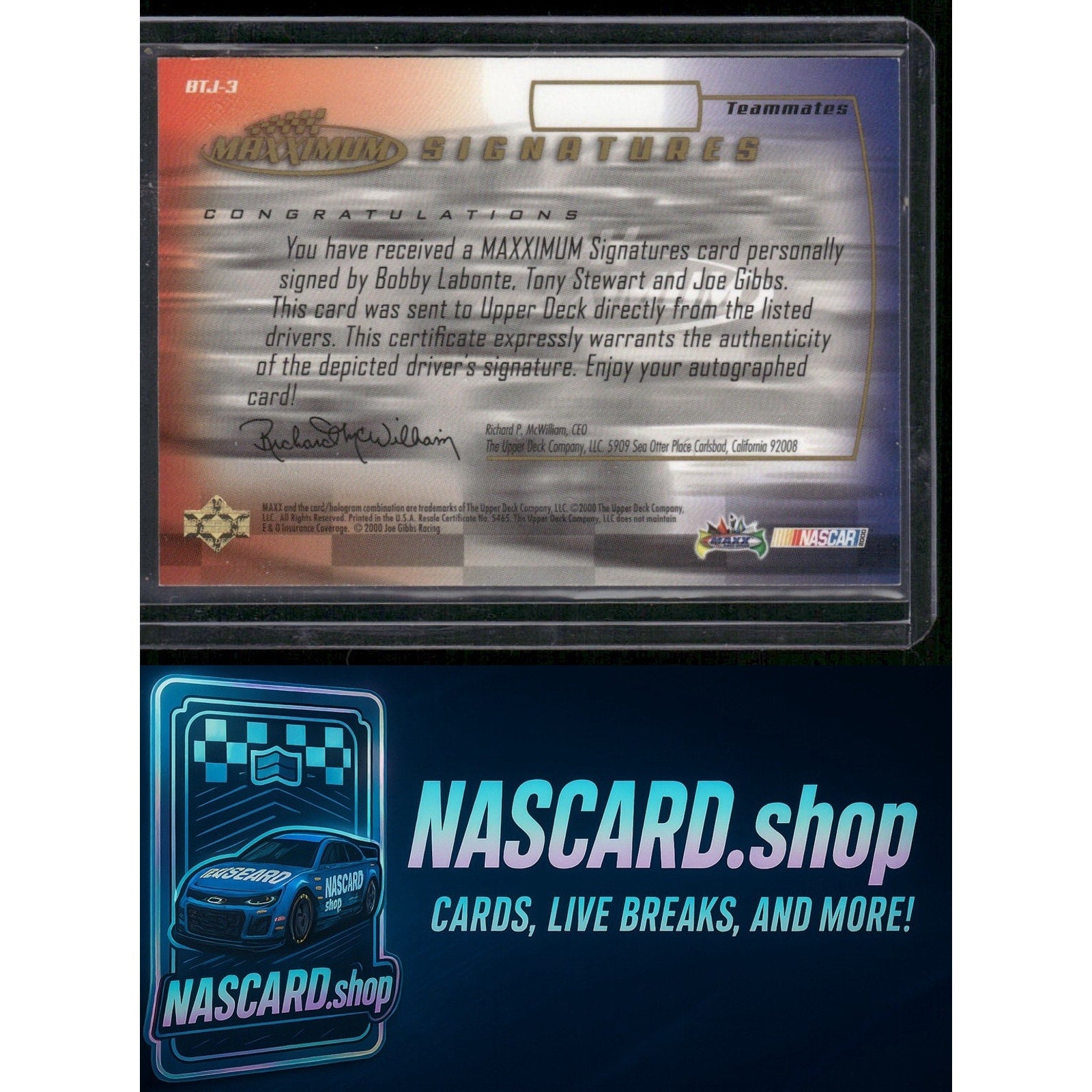 2000 Maxximum #BTJ-3 Bobby Labonte/Tony Stewart/Joe Gibbs Signatures - NASCARD.shop