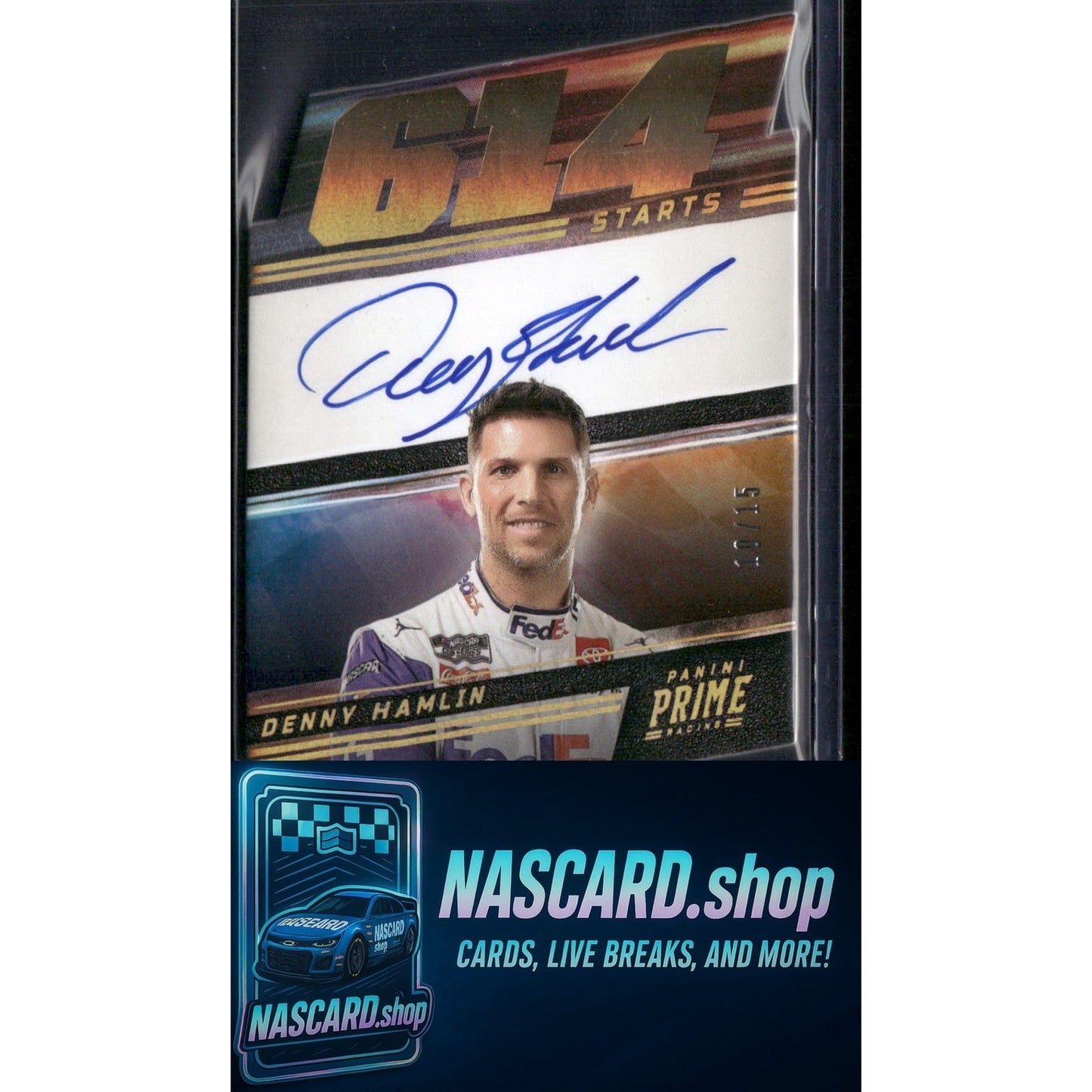 Denny Hamlin 2023 Prime Die Cut Prime Number Signatures Holo Gold #/15 - NASCARD.shop