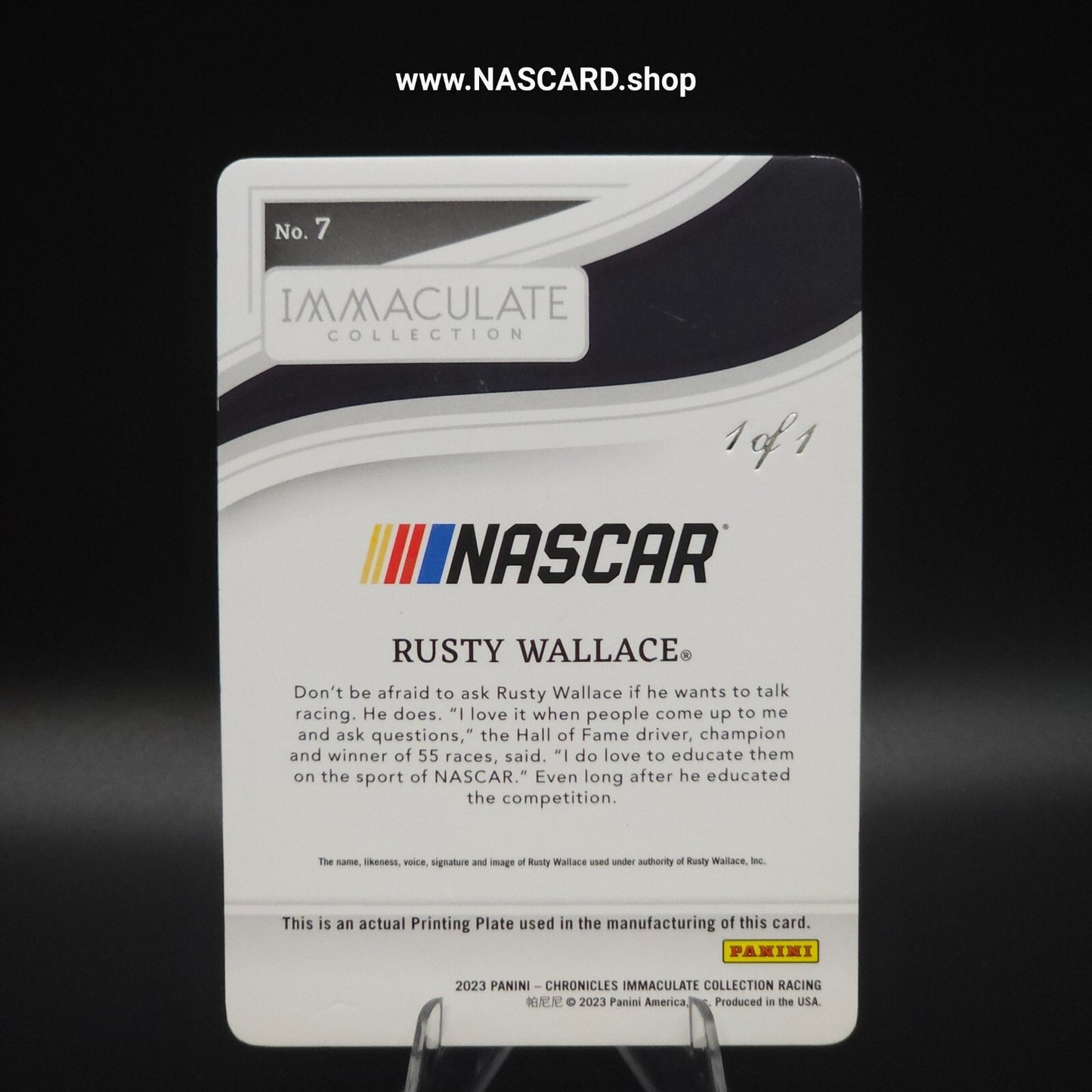 2023 Panini Chronicles Immaculate Collection #7 Printing Plate Rusty Wallace 1/1