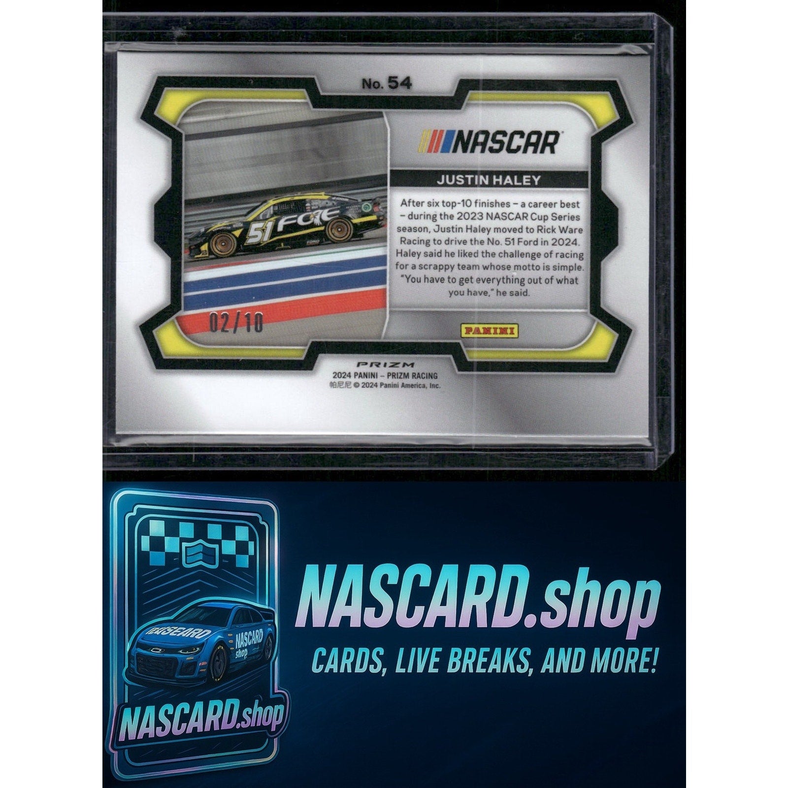 2024 Panini Prizm #54 Justin Haley Blue Shimmer #/10 - NASCARD.shop