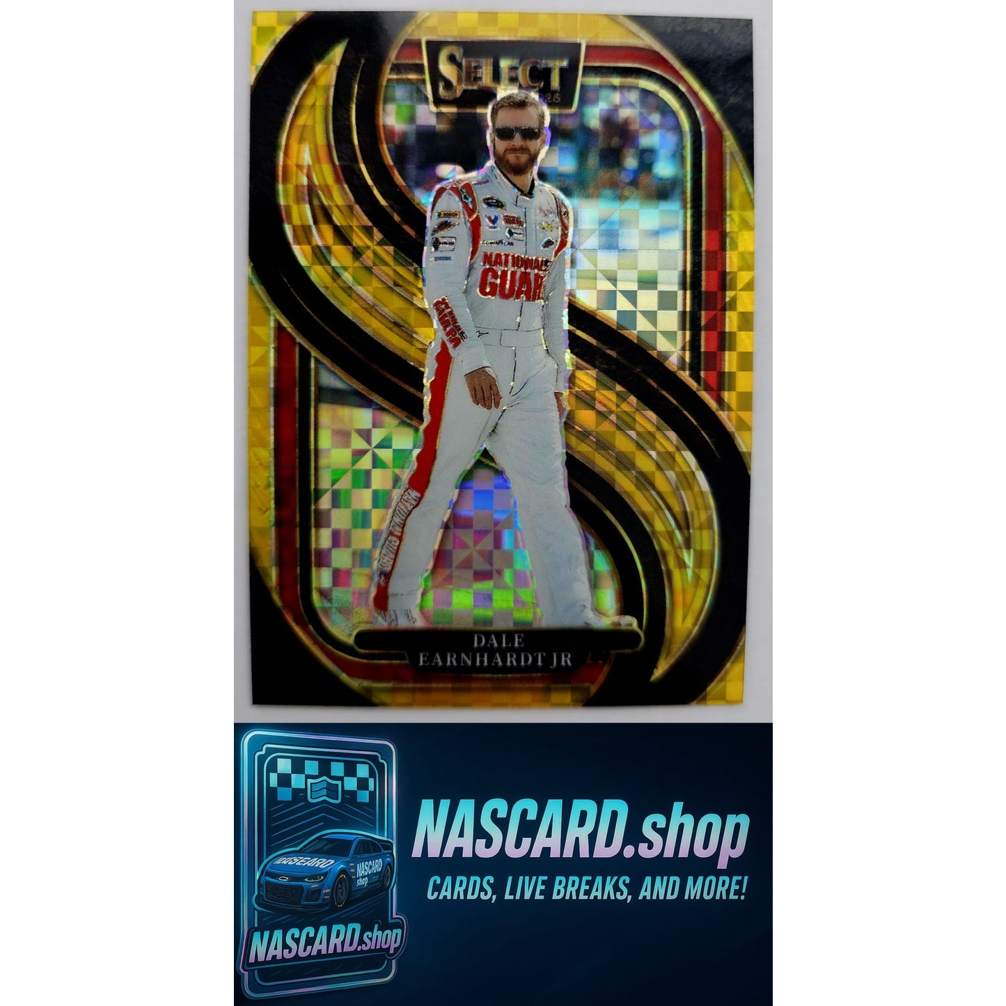 2025 Select Trackside #262 Dale Earnhardt Jr. Power Plaid Gold Prizms #/13 - NASCARD.shop