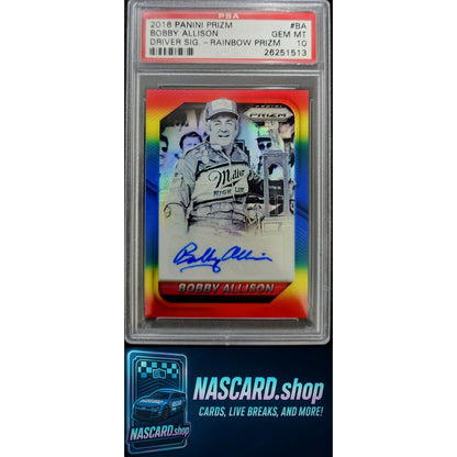 2016 Panini Prizm Driver Signatures Bobby Allison Rainbow Prizm /24 PSA 10