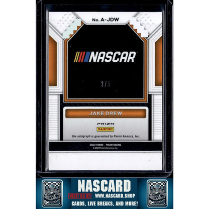 2023 Panini Prizm #A-JDW Jake Drew Autographs White Prizm #/5 - NASCARD.shop