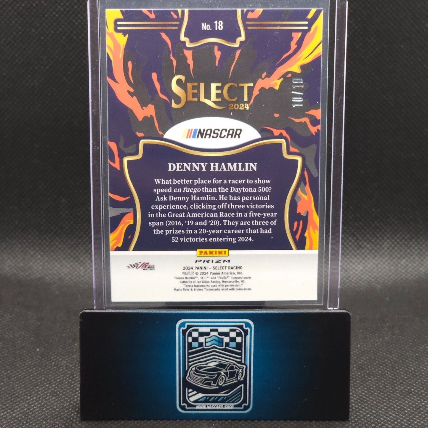 2024 Panini Select Racing En Fuego Gold Prizm #18 Denny Hamlin 10/10 - NASCARD.shop