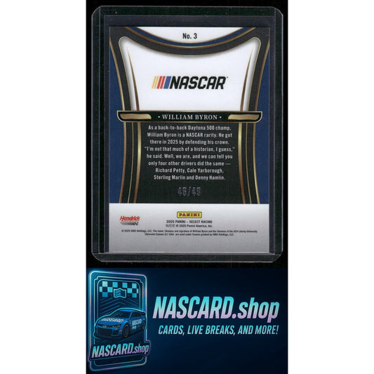 2025 Panini Select #3 William Byron Sensations Blue Prizms #/49