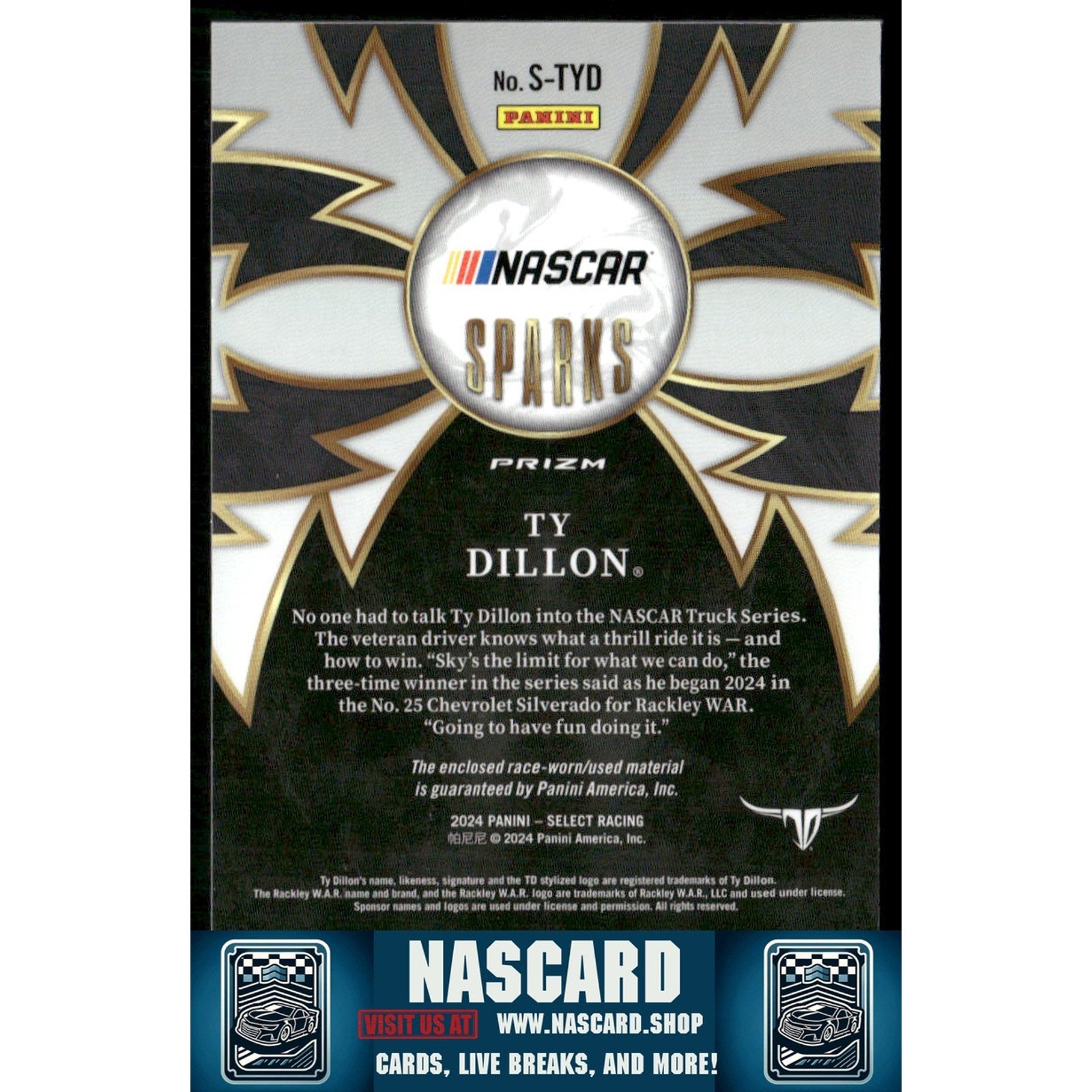 2024 Panini Select #S-TYD Ty Dillon Sparks Flash Prizms - NASCARD.shop