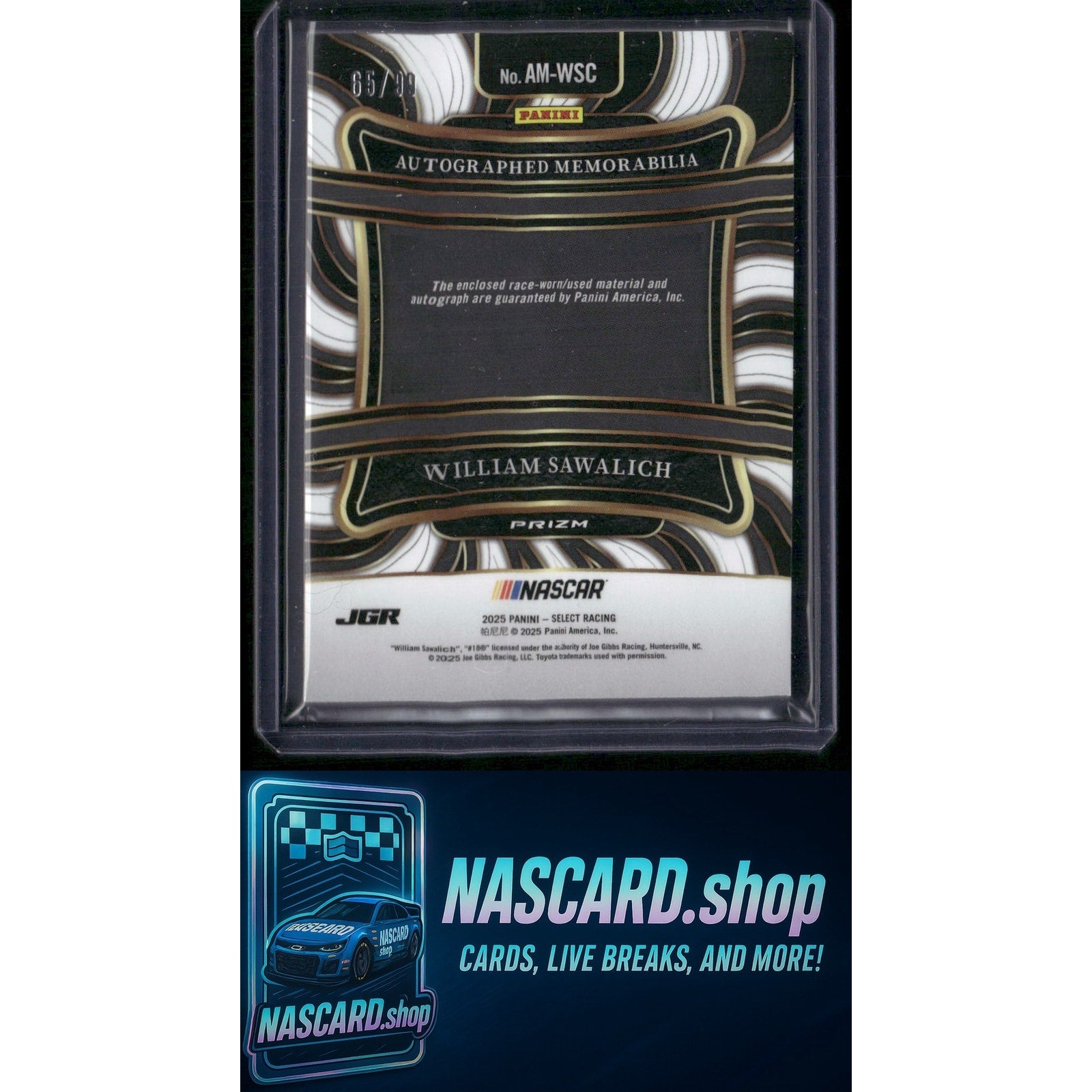 2025 Panini Select #AM-WSC William Sawalich Autographed Memorabilia #/99 - NASCARD.shop