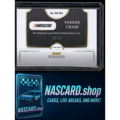 2025 Panini Select Parker Chase Trackside Action Signatures Blue Prizms #/99