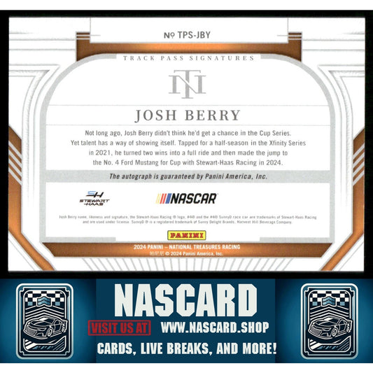 2024 Panini National Treasures #TPS-JBY Josh Berry Track Pass Signatures #/99