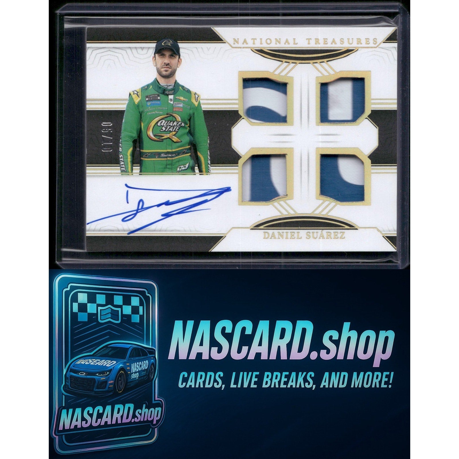 2024 National Treasures Daniel Suarez Quad Race Gear Graphs Holo Gold #/10 - NASCARD.shop