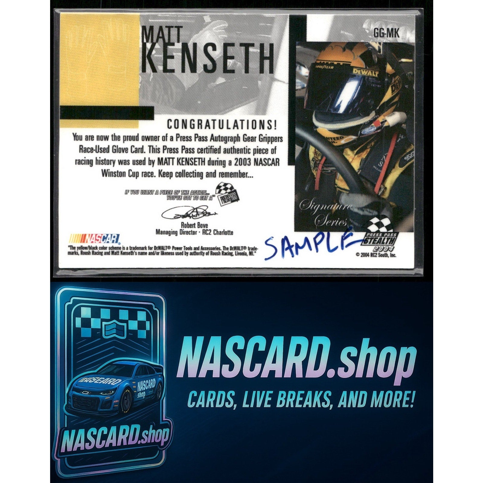 2004 Press Pass Stealth #GG-MK Matt Kenseth Gear Grippers Autographs - SAMPLE - NASCARD.shop