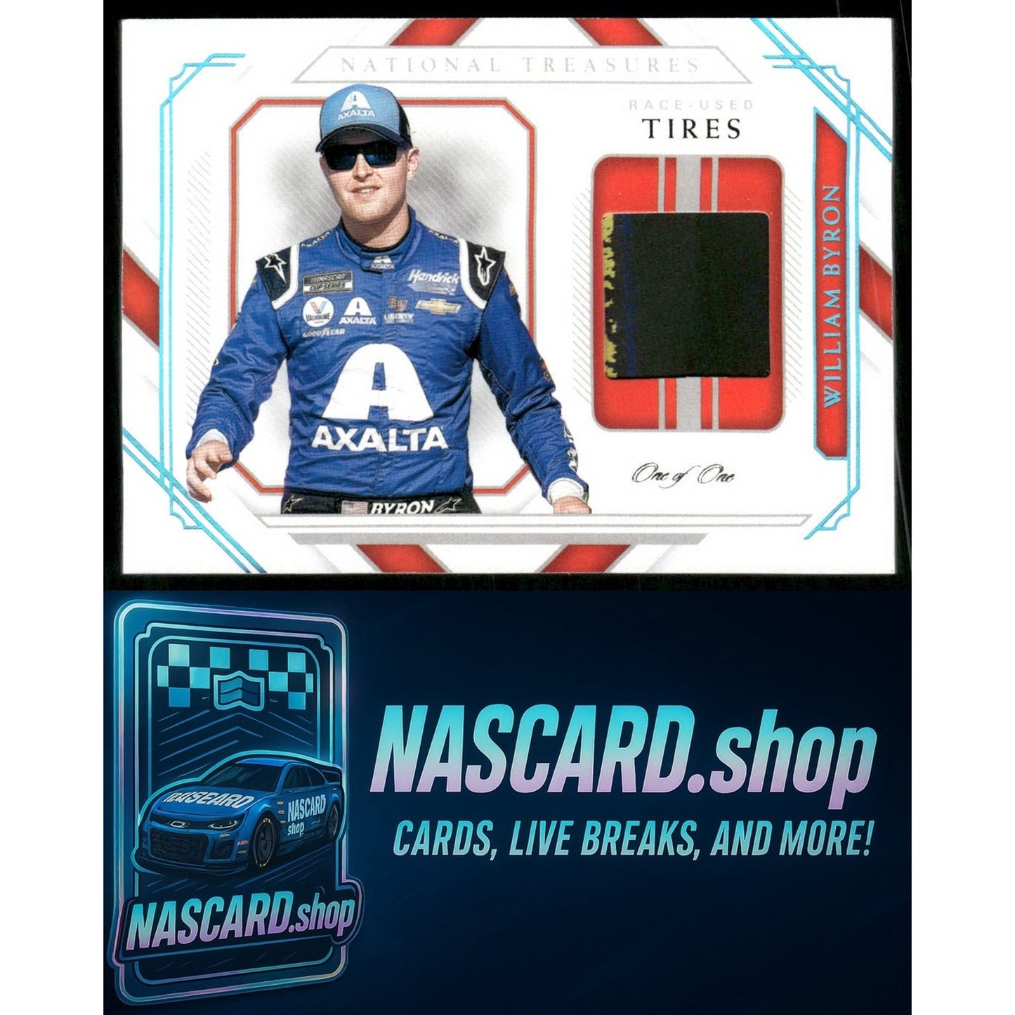 2021 National Treasures William Byron Race Used Tires Prime Platinum Blue #1/1 - NASCARD.shop