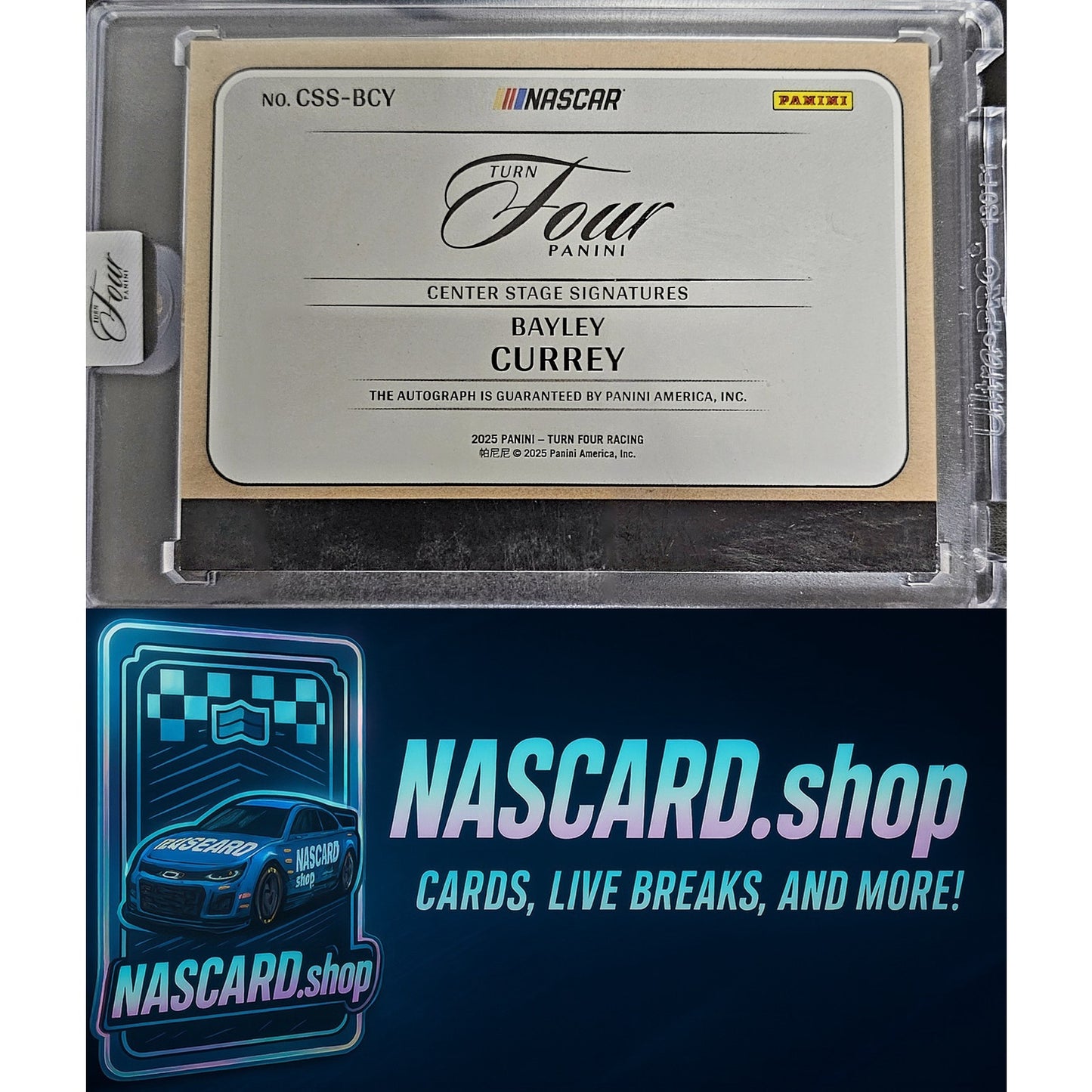 2025 Panini Turn Four Bayley Currey Center Stage Signatures Holo Silver #/75