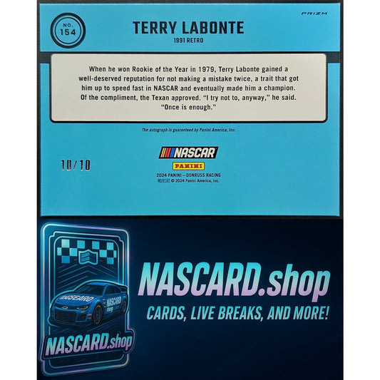 2024 Donruss #154 Terry Labonte Optic Signatures Gold Velocity #10/10