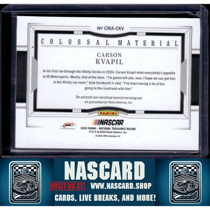 2024 National Treasures Carson Kvapil Colossal Material Auto Holo Silver #/25 - NASCARD.shop