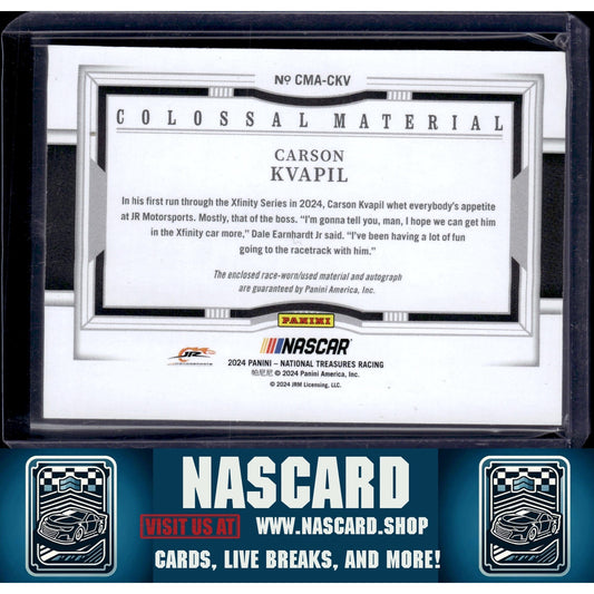 2024 National Treasures Carson Kvapil Colossal Material Auto Holo Silver #/25 - NASCARD.shop
