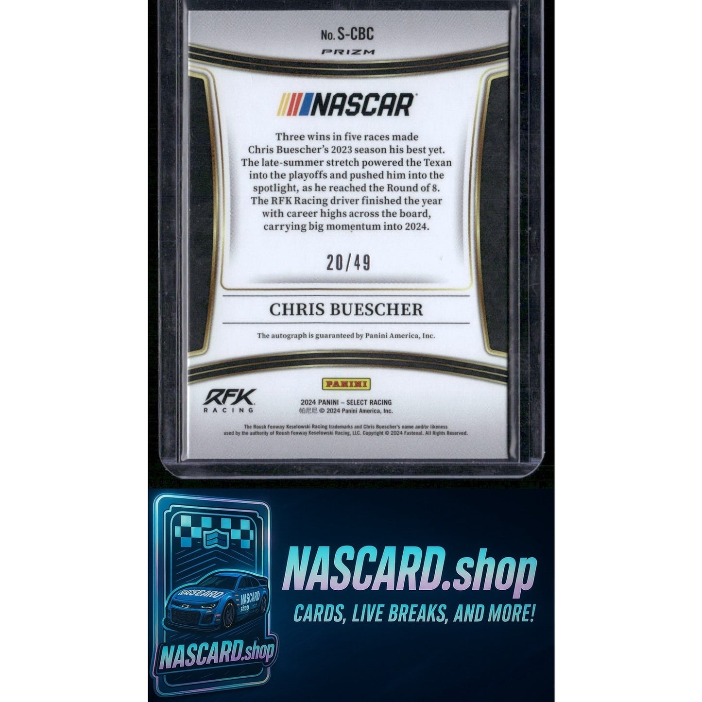 2024 Panini Select #S-CBC Chris Buescher Signatures Blue Prizms #/49