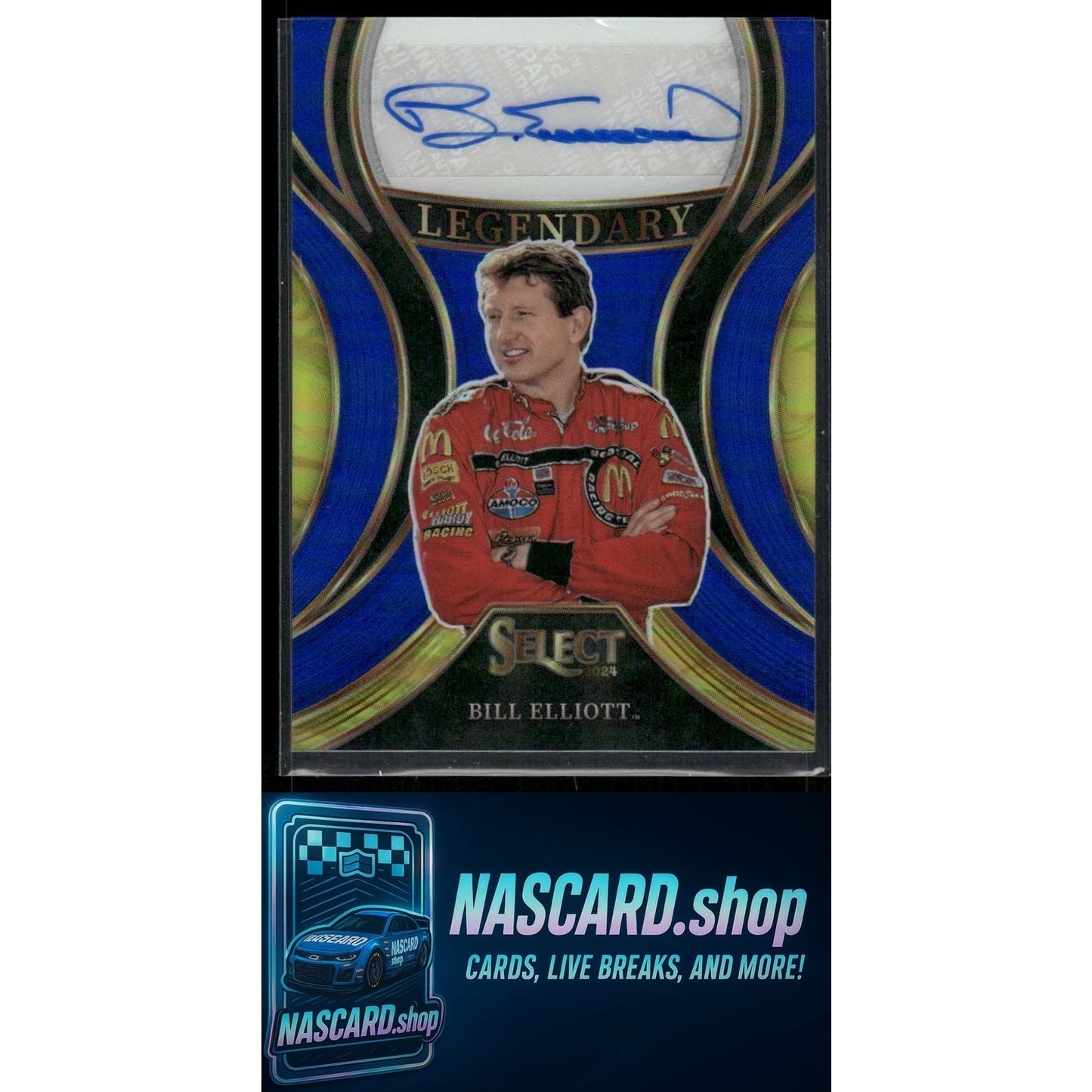 2024 Panini Select #LS-BEL Bill Elliott Legendary Signatures Blue Prizms #/49