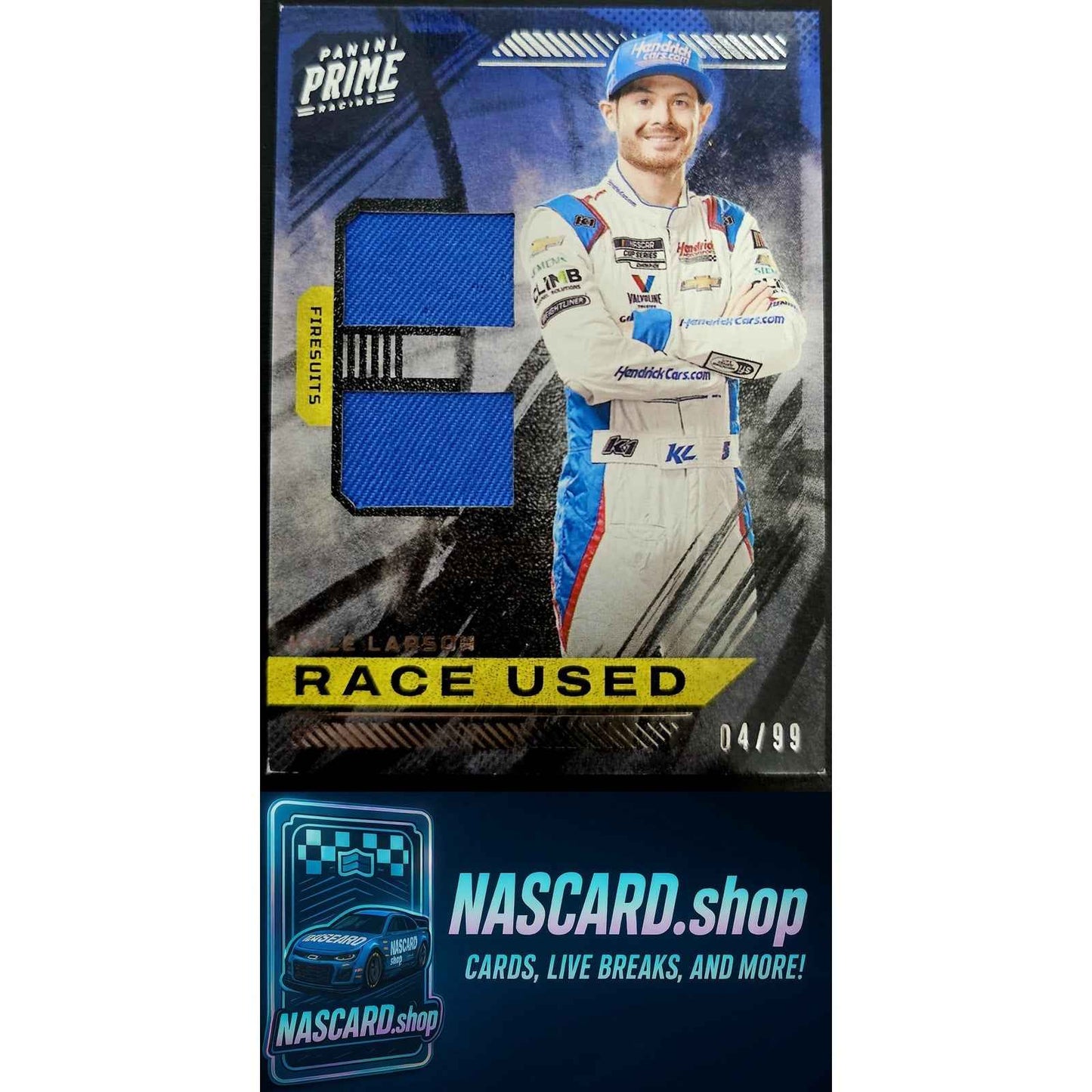 2023 Panini Prime #RUD-KLA Kyle Larson Race Used Duals Firesuits #/99