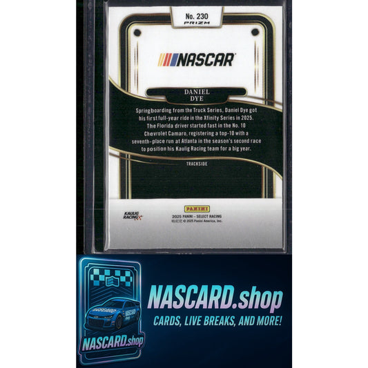 2025 Select Racing #230 Daniel Dye Trackside Zebra Prizms - NASCARD.shop