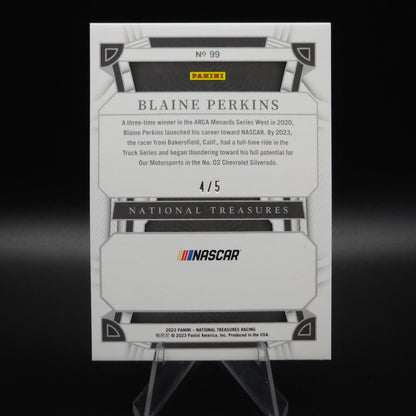 2023 Panini National Treasures - Rookies Green #99 Blaine Perkins /5 (RC) - NASCARD.shop