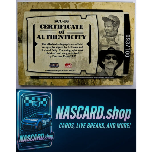 2008 Donruss Al Unser Richard Petty Sports Legends Signature Connections #/100