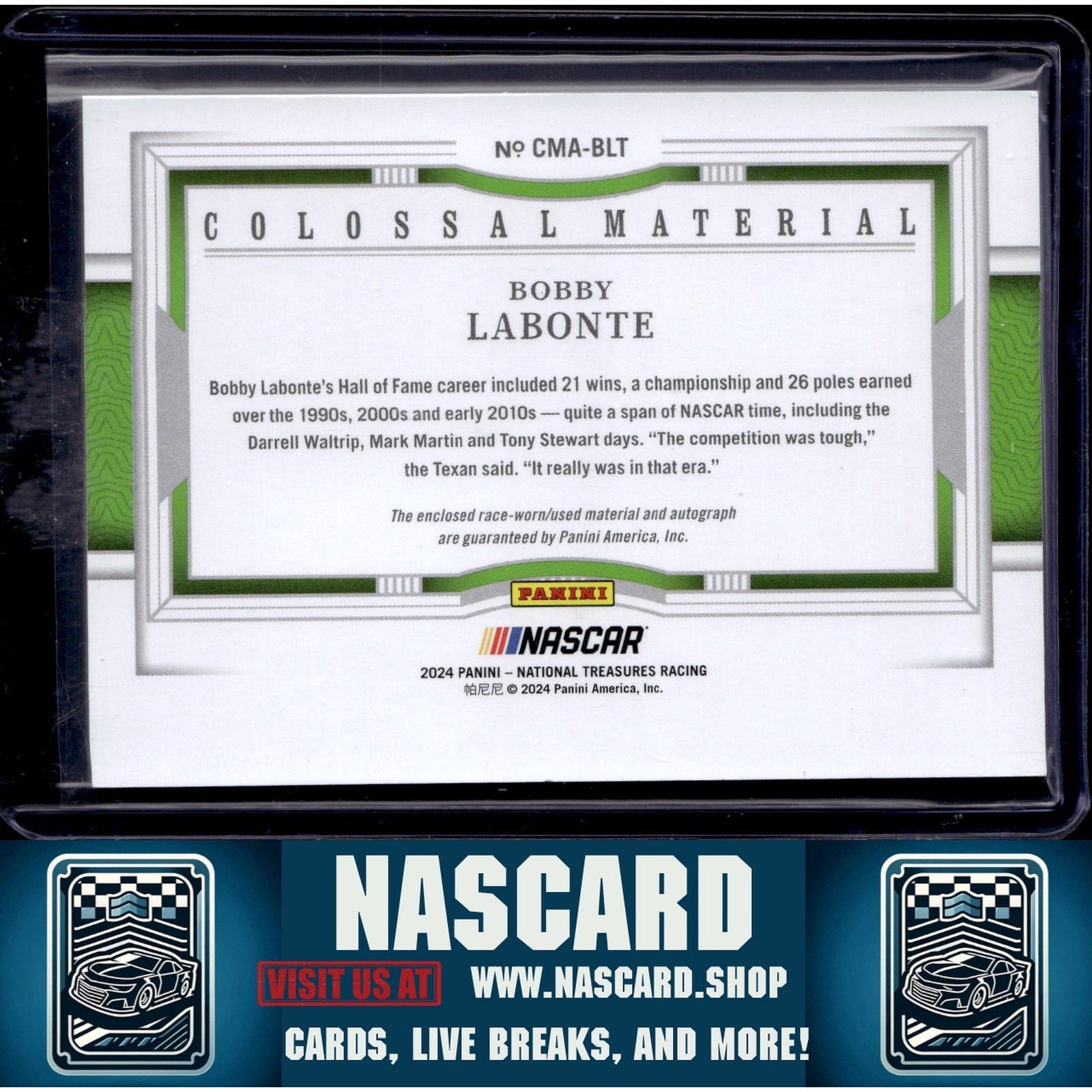 2024 Panini National Treasures Bobby Labonte Colossal Material Auto #/49 - NASCARD.shop