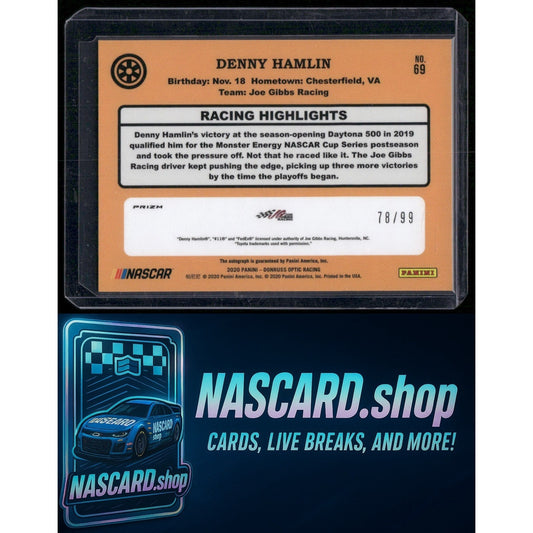 2020 Donruss #24 Denny Hamlin Optic Signatures Holo #/99