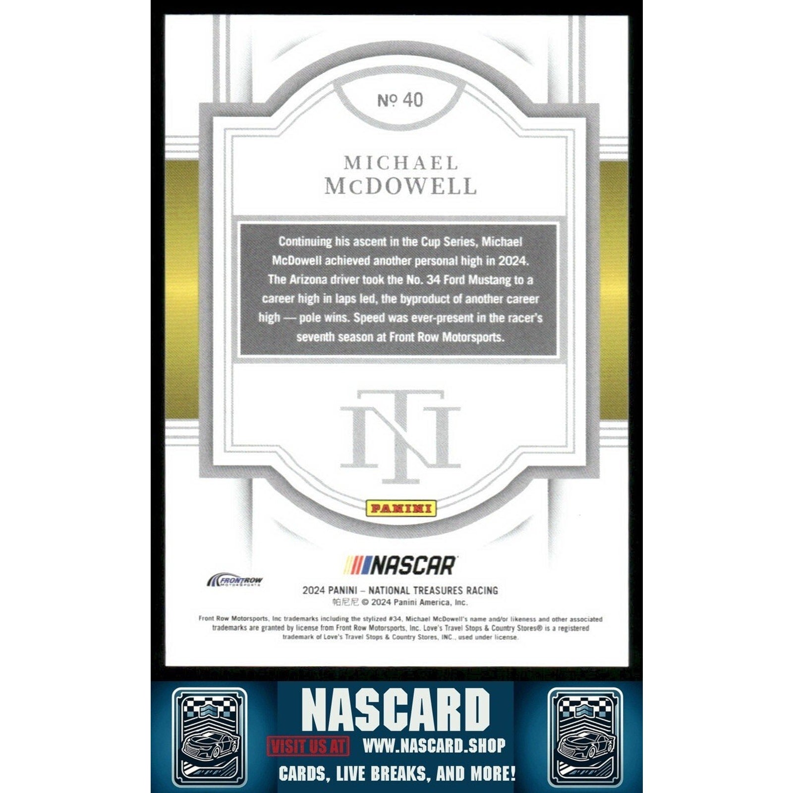 2024 National Treasures Base #40 Holo Silver Michael McDowell /25 - NASCARD.shop